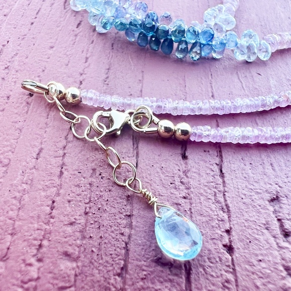 14K Gold Gemstone Wrap Bracelet Necklace: Moonstone, Sapphire, Aquamarine - Picture 10 of 13